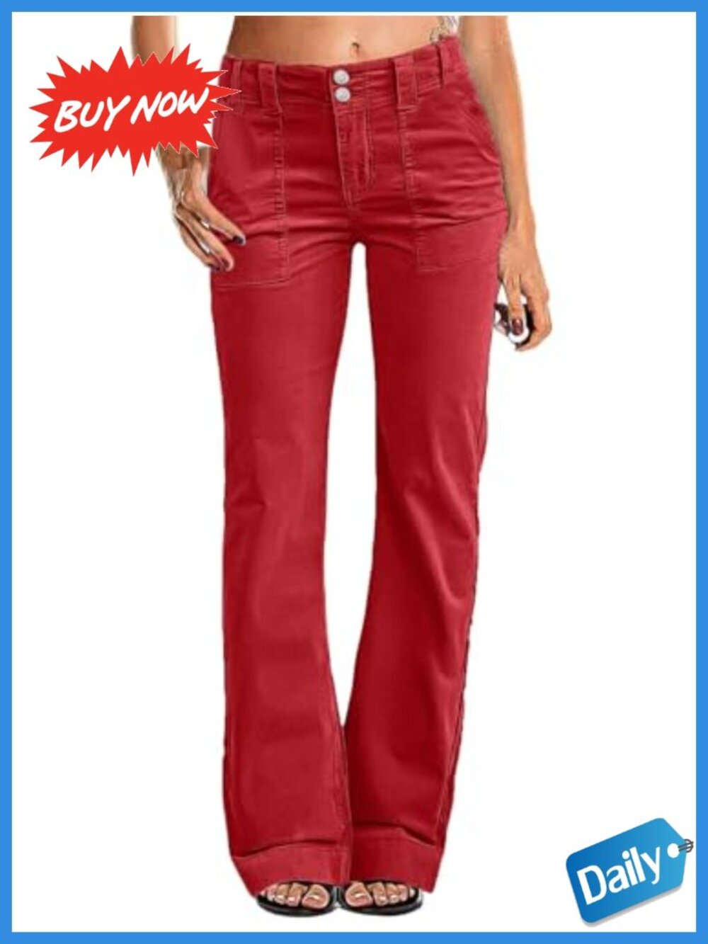 Flamingals Corduroy Flare Straight Leg Pants Mid Rise Stretch Casual Work